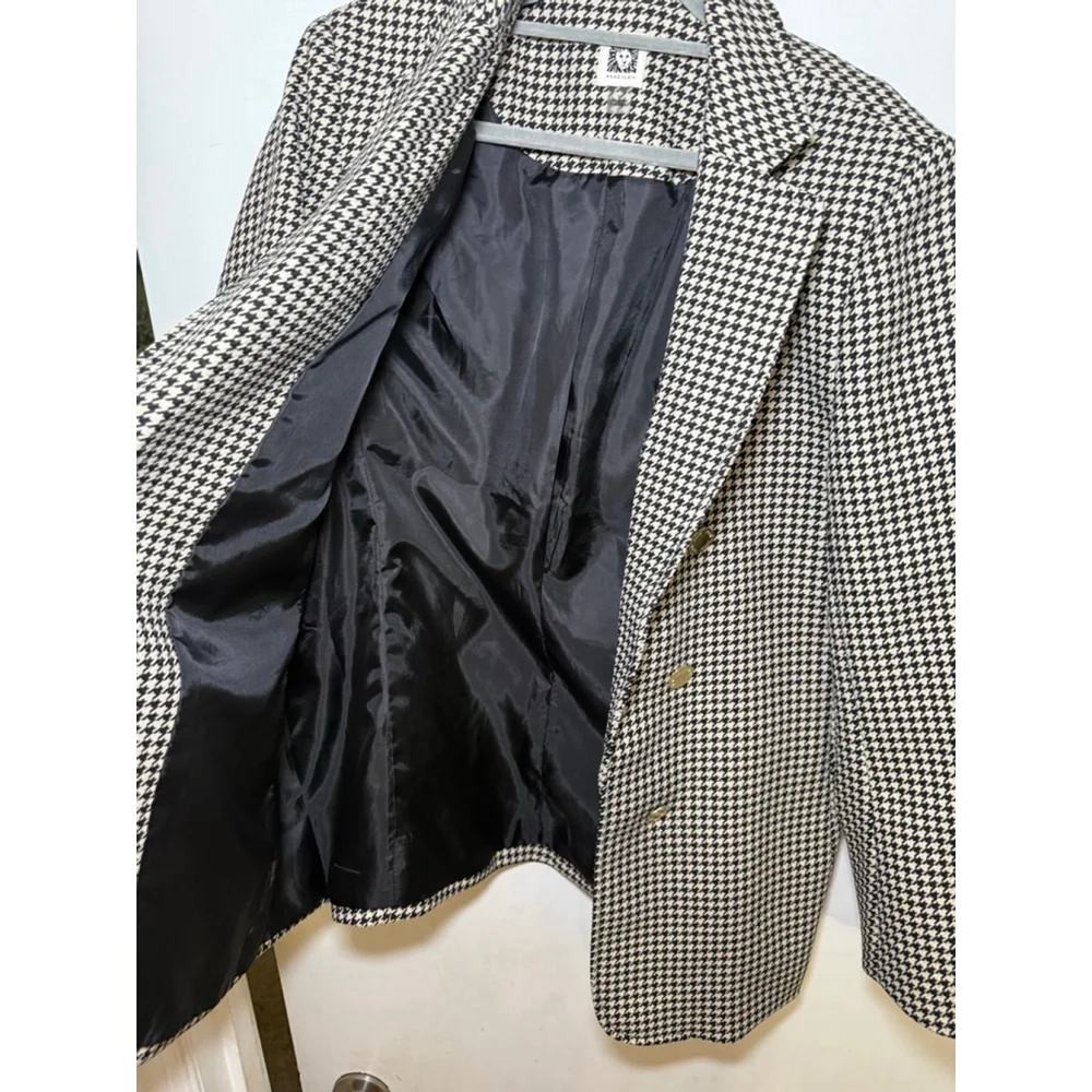 Women's Anne Klein Houndstooth Blazer L Black Beige - Picture 4 of 5